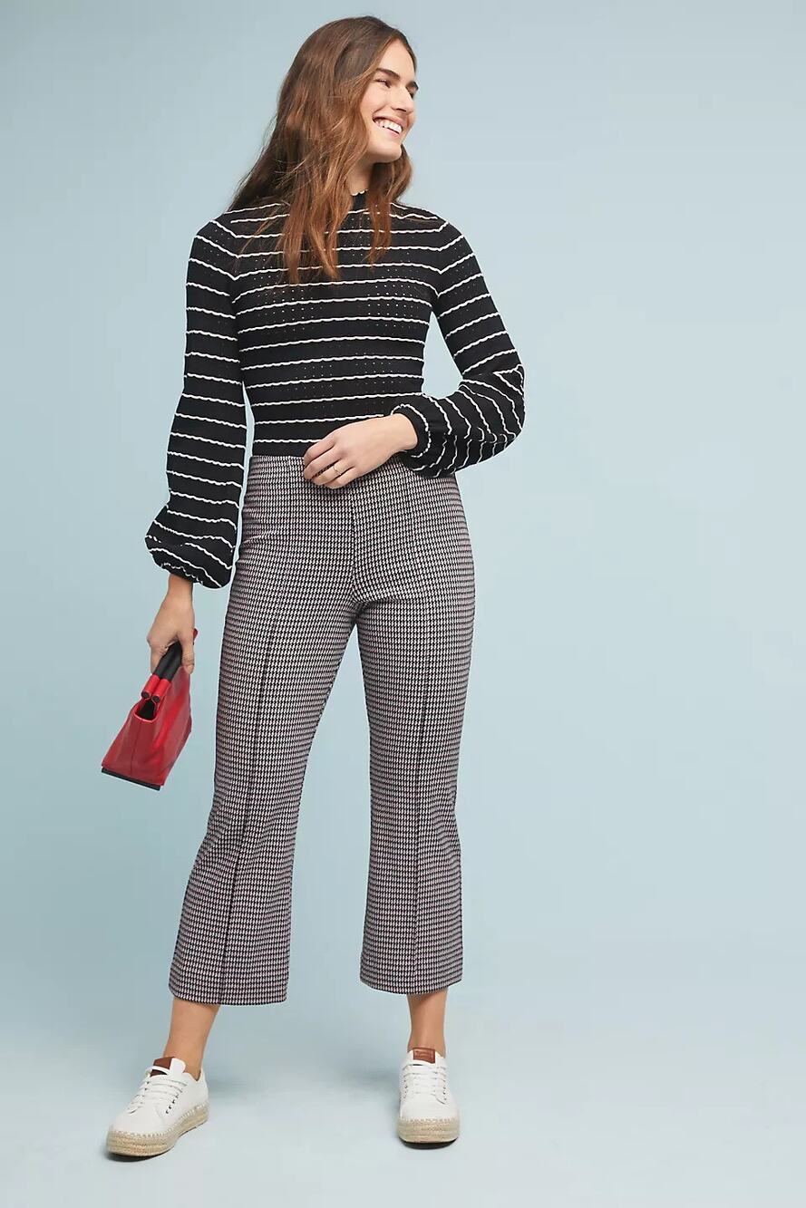 Eva Franco Pants Houndstouth Flare Pants, High Waisted, Elastic Waistband, Sz S